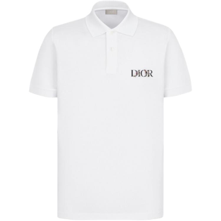 DIOR Polo Shirts Men's White Polo Collar Moderate Straight Fit