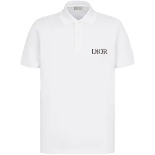 DIOR Polo Shirts Men's White Polo Collar Moderate Straight Fit