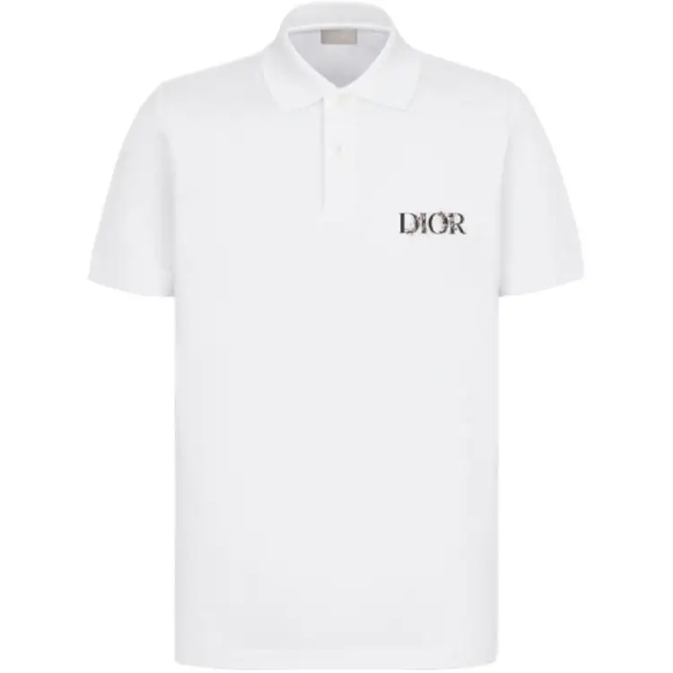 DIOR Polo Shirts Men's White Polo Collar Moderate Straight Fit