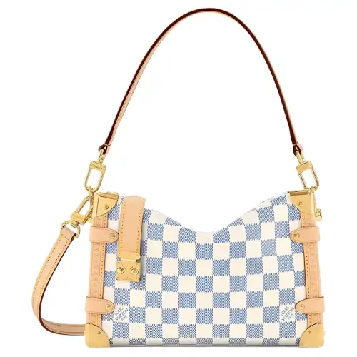 LOUIS VUITTON Canvas With Leather Soft Box Shoulder Bag, Crossbody Bag, Handbag Medium Women's White & Light Blue