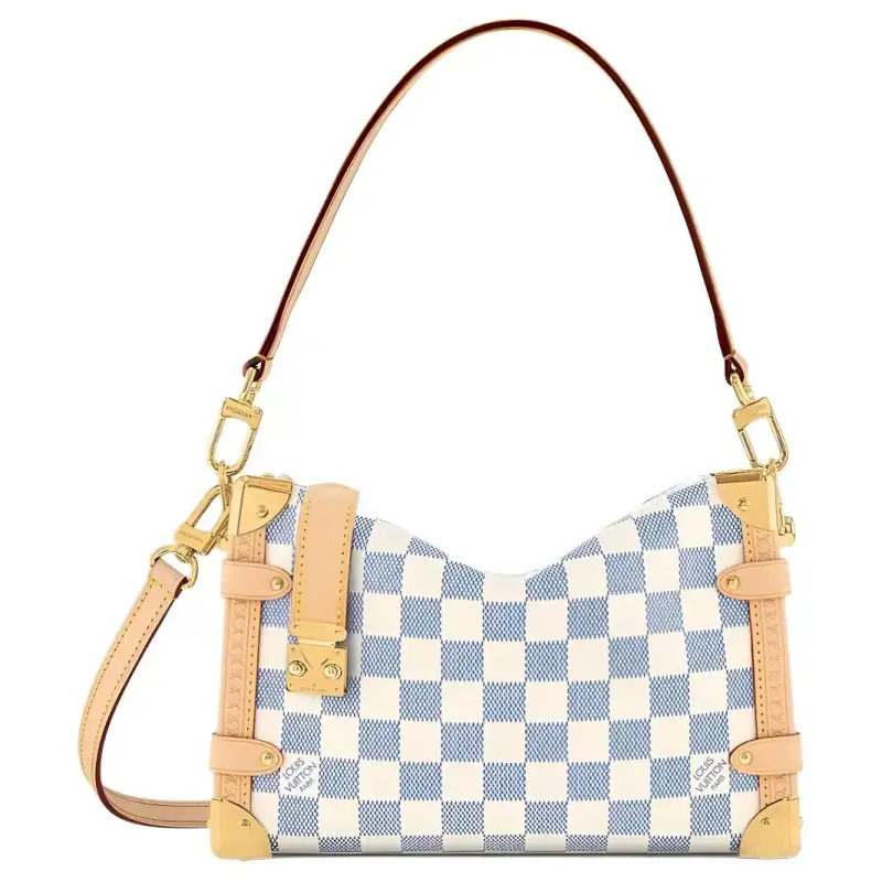 LOUIS VUITTON Canvas With Leather Soft Box Shoulder Bag, Crossbody Bag, Handbag Medium Women's White & Light Blue