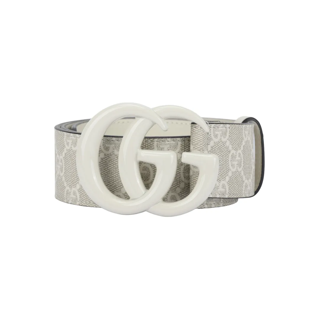 GUCCI GG Marmont Canvas Leather Belts Women's Ecru Width 4cm