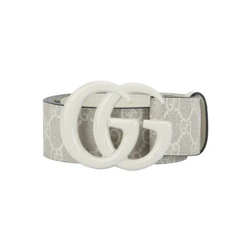 GUCCI GG Marmont Canvas Leather Belts Women's Ecru Width 4cm