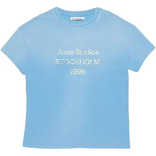 Acne Studios SS26 1996 серия классическая короткая узкая футболка с логотипом для мужчин и женщин, ледниково-синий