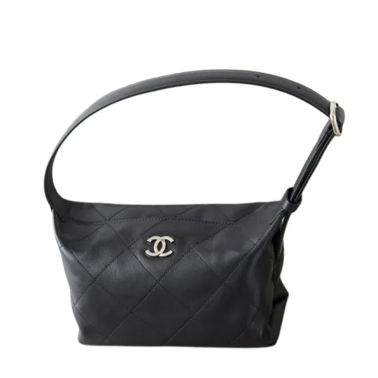 CHANEL Chanel 26P золотая двойная буква C с логотипом из полированной ягненка с золотистой металлической сумкой-хобо сумка на плечо обычная женская черная