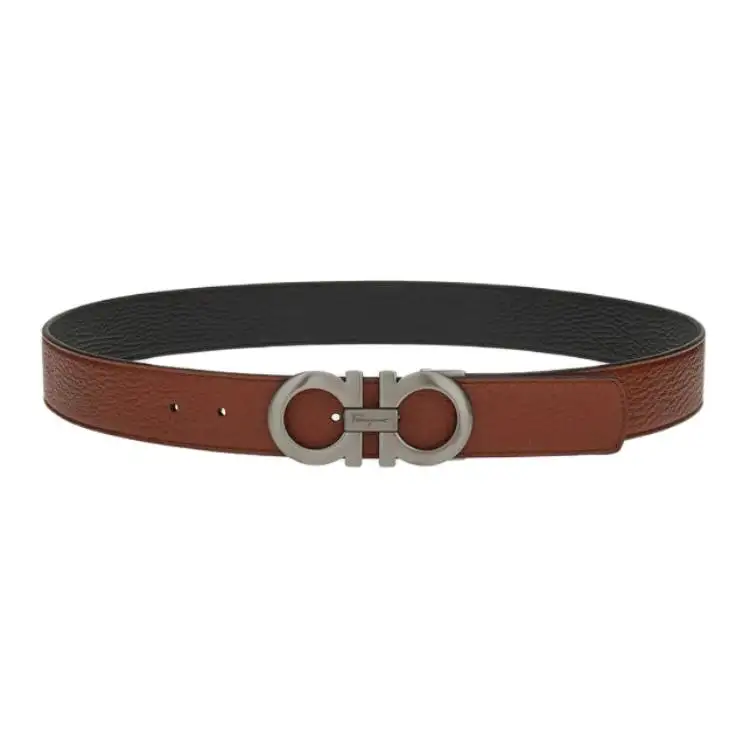 FERRAGAMO Ferragamo removable buckle double-sided adjustable Gancini calfskin belt men's cappuccino/black coffee width 3.5cm