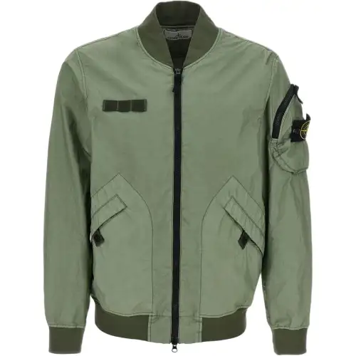 STONE ISLAND Logo Patch Zip Up Bomber Jacket