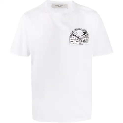 Golden Goose T Shirts Men's White Crew Neck Moderate Straight Fit
