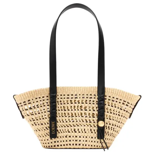 LOEWE Basket Braid Honeycomb Внешний вид с тканой строчкой и буквенным логотипом бренда Сумка на плечо из иракской кожи пальмы и коровы Маленькая женская сумка светло-хаки и черного цвета