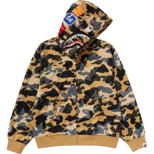 Мужская толстовка с капюшоном и молнией A BATHING APE SS26 из сетки с узором акулы для мужчин