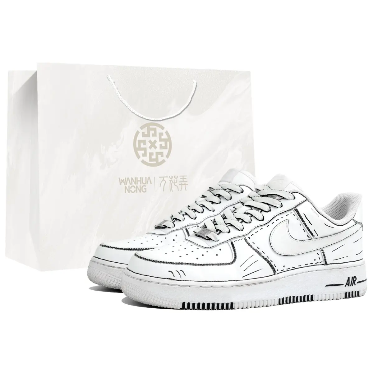 Nike Air Force 1 Vanflower, Anime Comic, Shopping Bag Low top Skateboard Shoes Unisex Black White