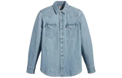 Levis Shirts Unisex Blue Pointed Collar Moderate Denim