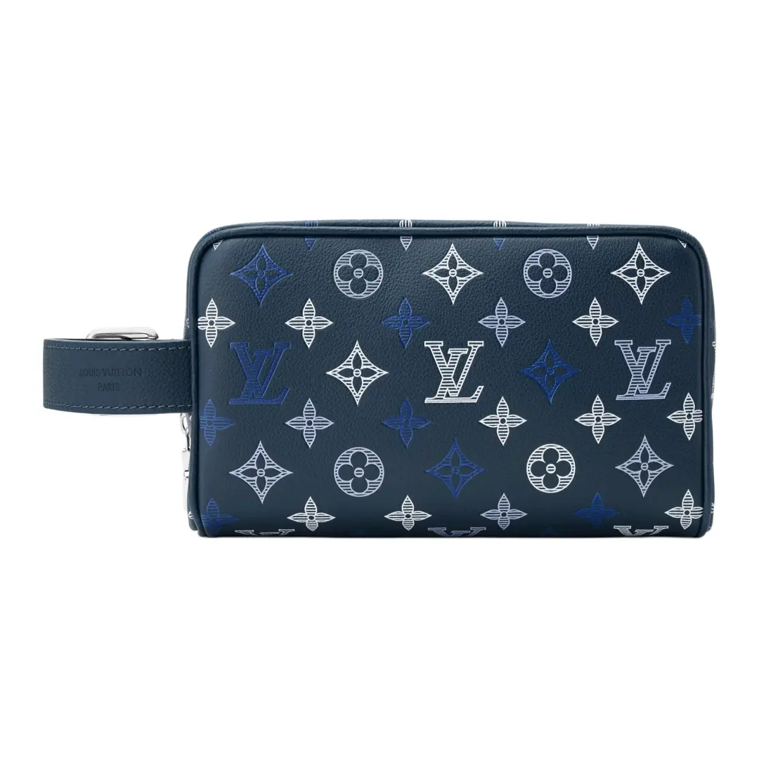 LOUIS VUITTON Monogram Shadow Cow Leather Toiletry Bag Toiletry Bag Unisex Marine Blue