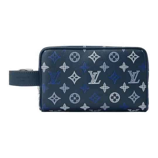 LOUIS VUITTON Monogram Shadow Cow Leather Toiletry Bag Toiletry Bag Unisex Marine Blue