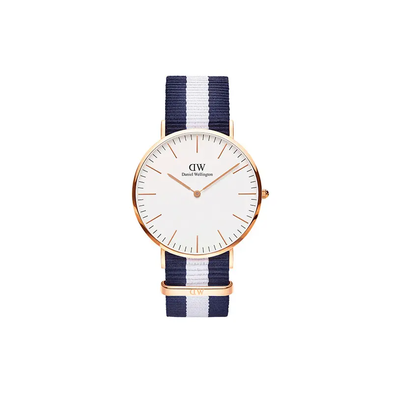 Nylon quartz watch strap, white dial, universal waterproof men's watch, quartz mechanism, simple and elegant design, 30meter