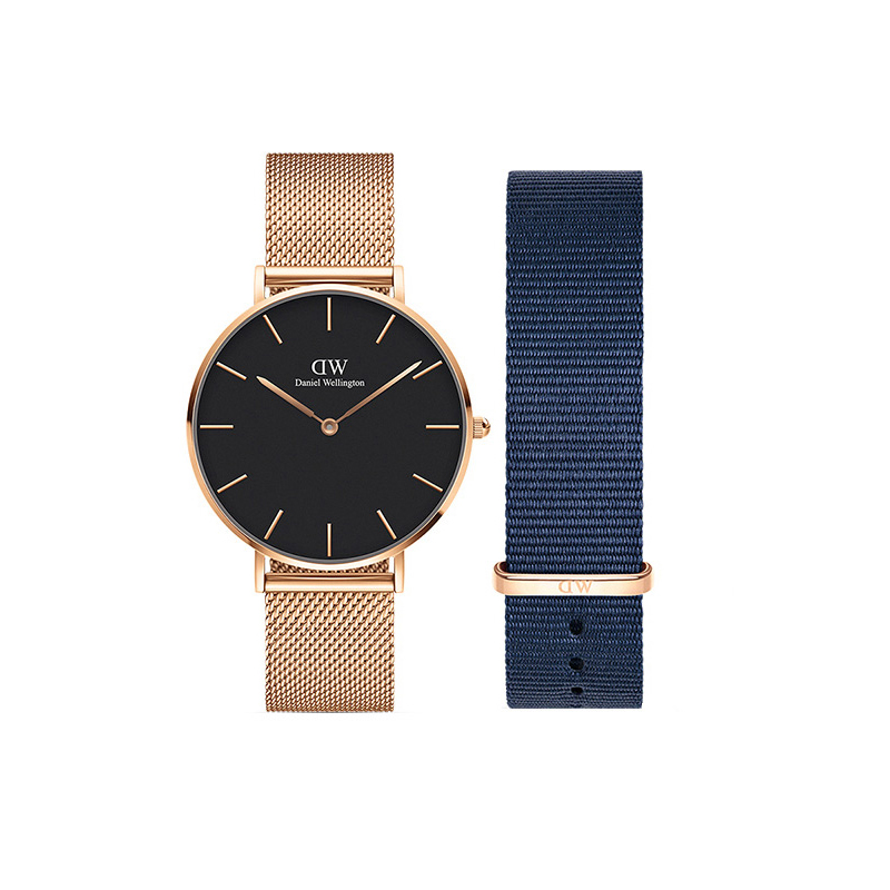 Daniel Wellington Daniel Wellington PETITE series European and American watches DW boys rose gold black plate flowing gold watch watch & strap set simple quartz movement black dial men's watch