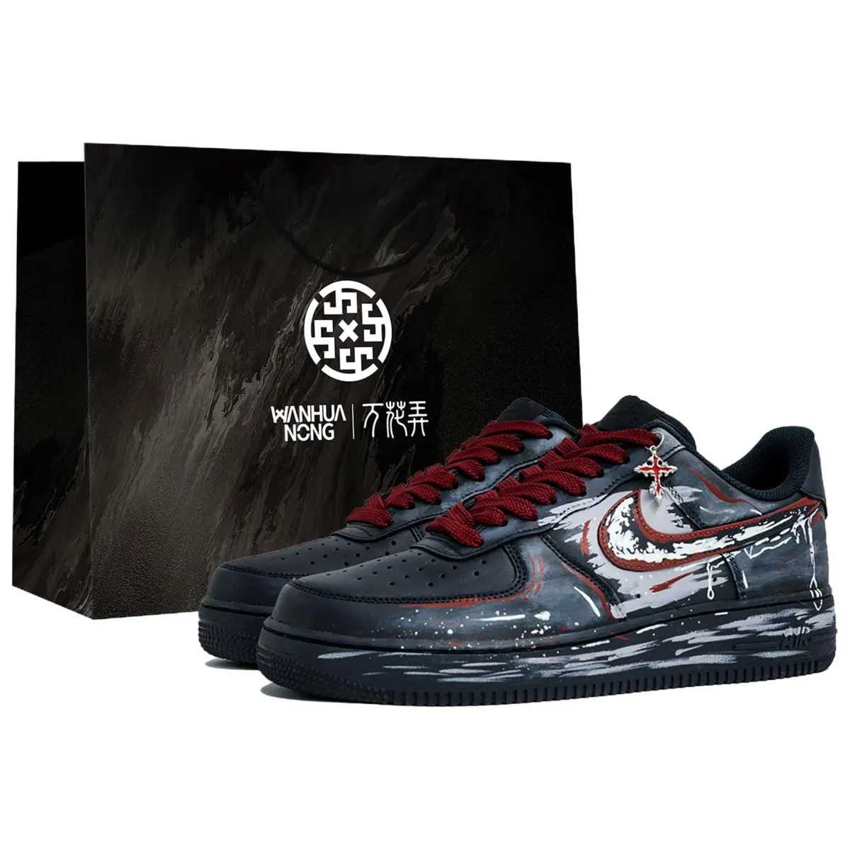 Nike Air Force 1 Wan Hua Nong, Chi Di Zi, Shopping Bag Slip Resistant Abrasion Resistant Low top Skateboard Shoes Men's