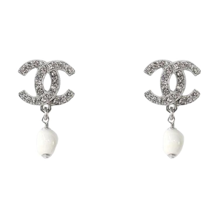 Женские серьги Chanel CHANEL C / (бело-серебристые)