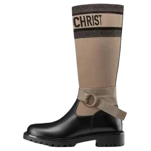 DIOR D Major Cow Leather Knee high Boots Women's Taupe
