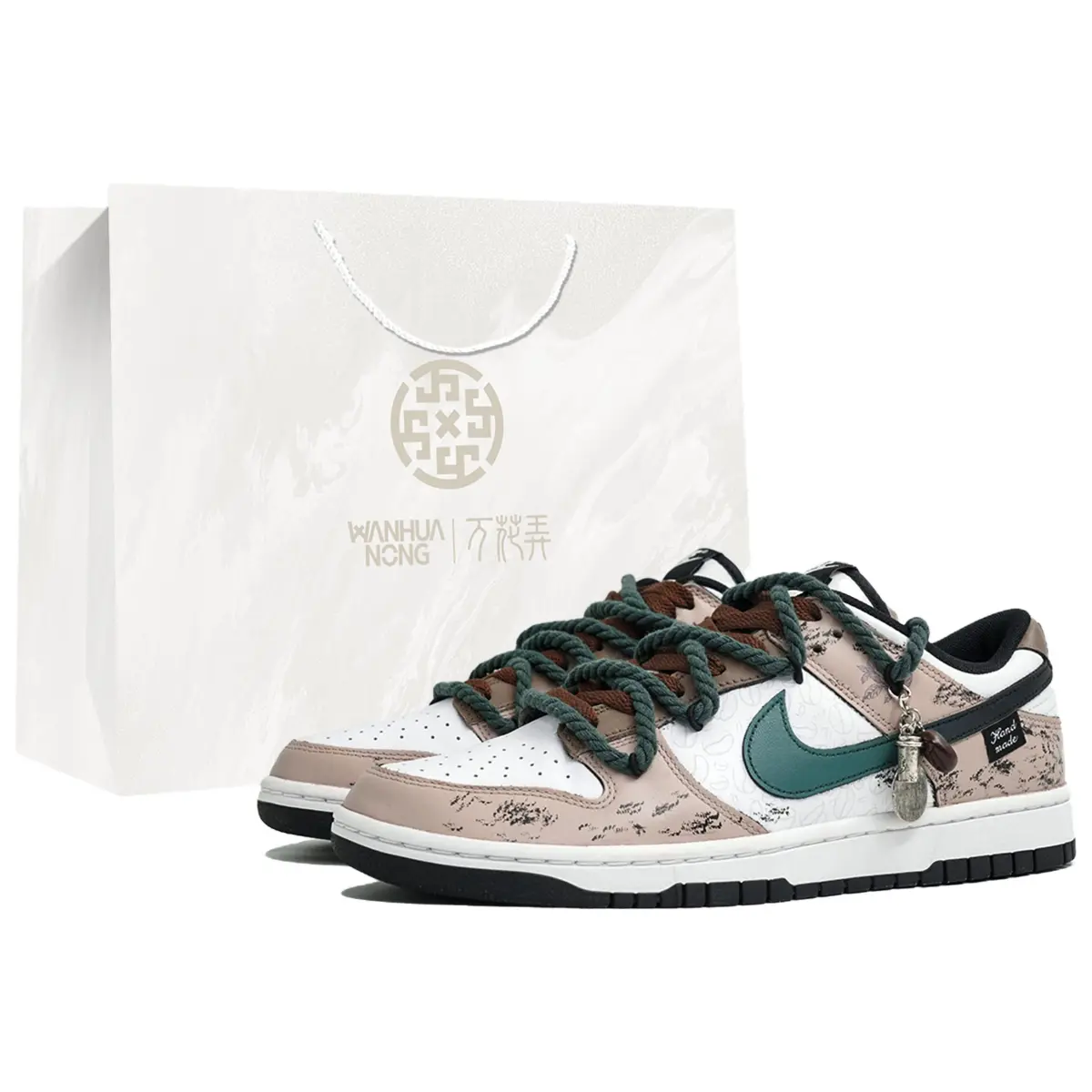 Nike Dunk Vanity, Vanilla Mocha, Shopping Bag Abrasion Resistant Low top Skateboard Shoes Unisex White Green