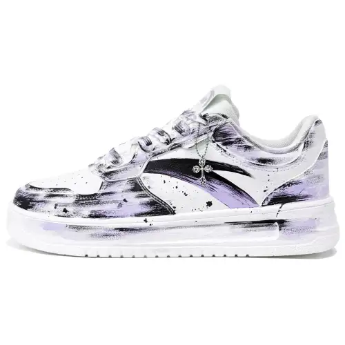 Anta Slip Resistant, Abrasion Resistant, Breathable Low top Skateboard Shoes Unisex White Black Purple