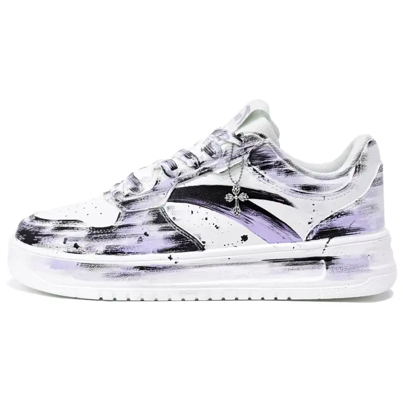 Anta Slip Resistant, Abrasion Resistant, Breathable Low top Skateboard Shoes Unisex White Black Purple