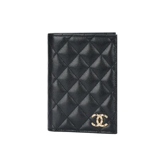 CHANEL Litchi Grain Calfskin Passport Holder Women's Black