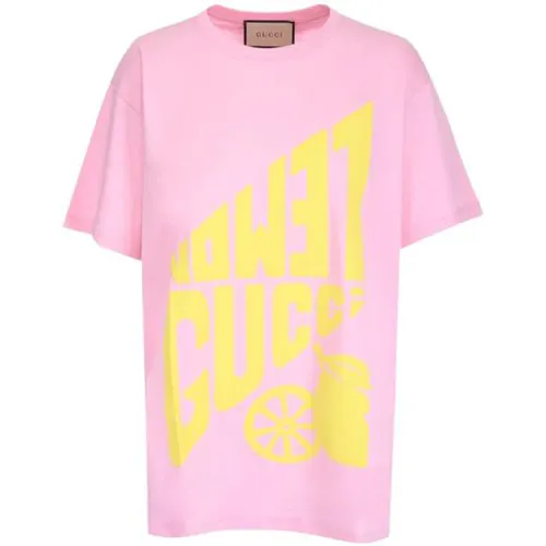 GUCCI SS22 Drop Shoulder Sleeve T Shirt Women's Pink