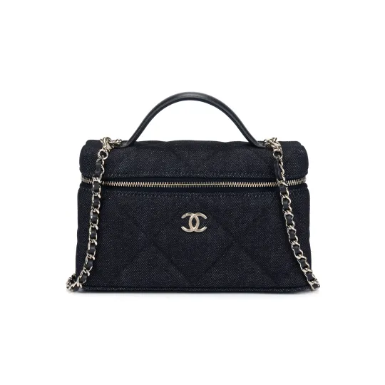 CHANEL Chanel 26S Double C LOGO ромб джинсовая косметичка для мужчин и женщин одинаковый стиль пара модель черный