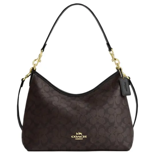 Брендовая классическая сумка COACH Laurel 31 из искусственной кожи для пресбиопии, большого размера, женская, черная с ореховым цветом