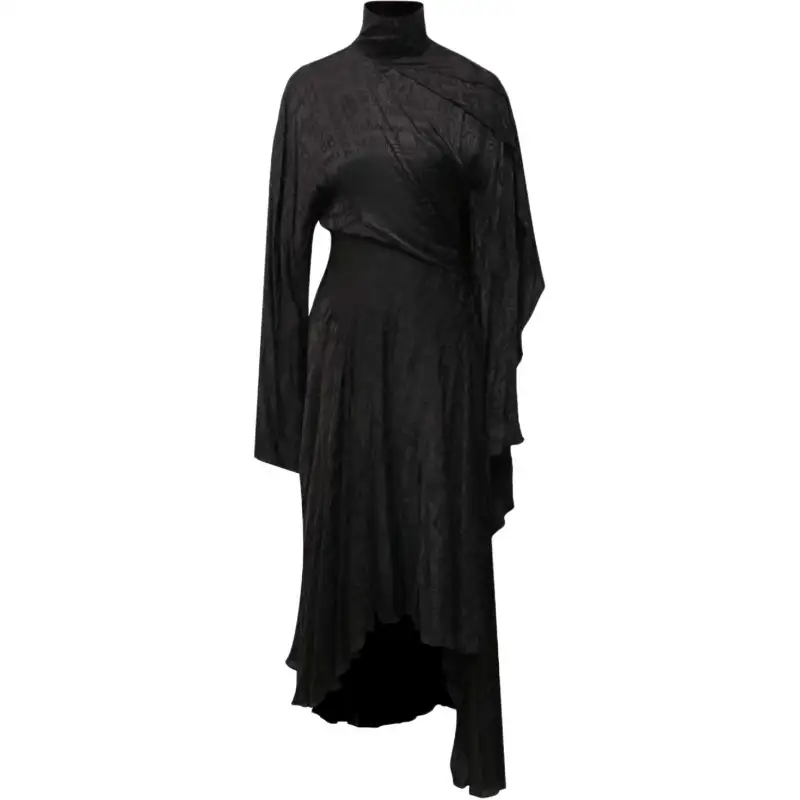 Balenciaga Long Sleeved Dresses Women's Black Turtleneck Moderate Mid Length