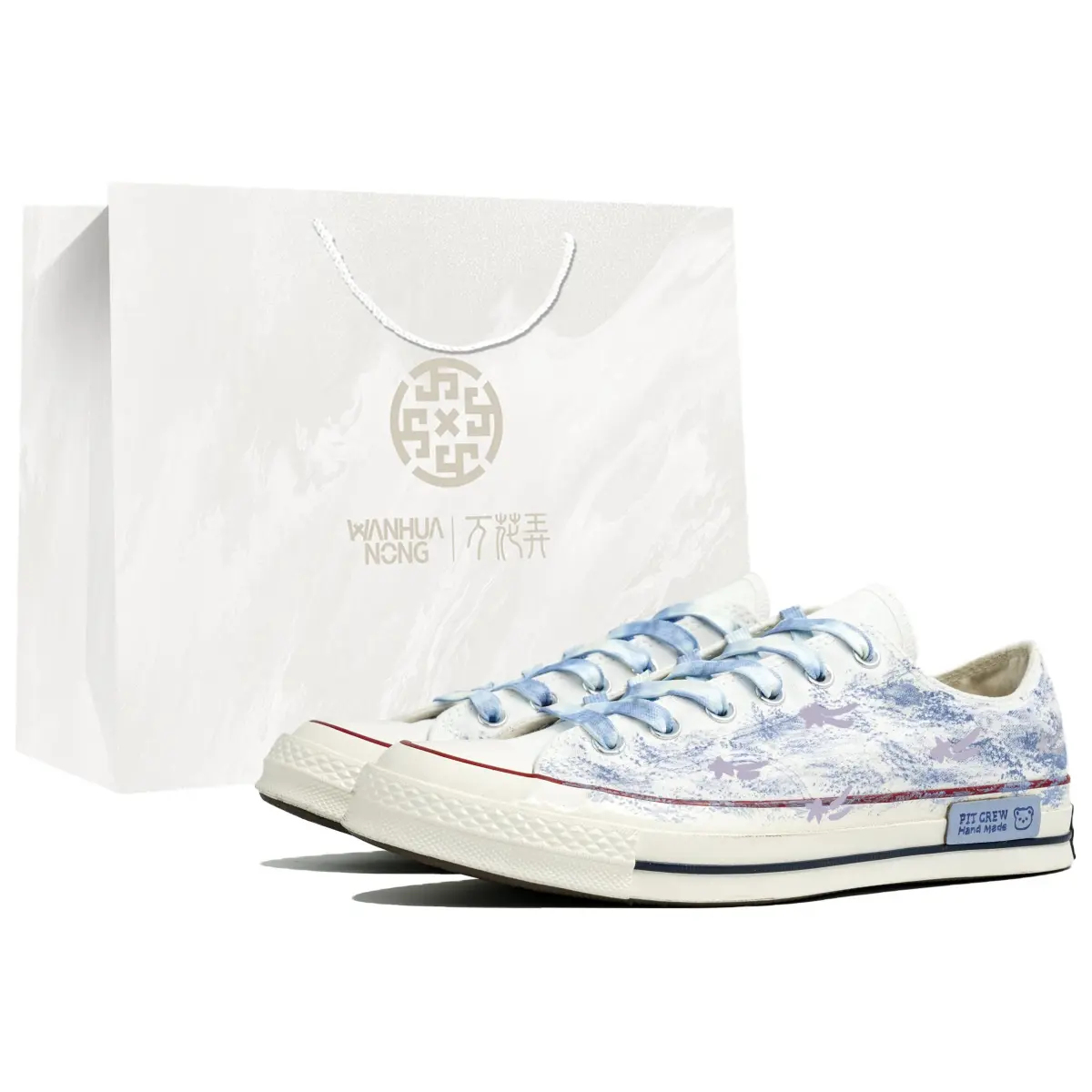 Converse Chuck 70 Wan Hua Nong, Blue Mood, Shopping Bag Abrasion Resistant Low top Canvas Shoes Unisex White Blue