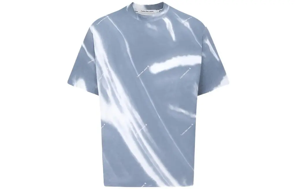 Calvin Klein T-Shirts Men's Blue White Mixed Color Crew Neck Moderate Straight Fit
