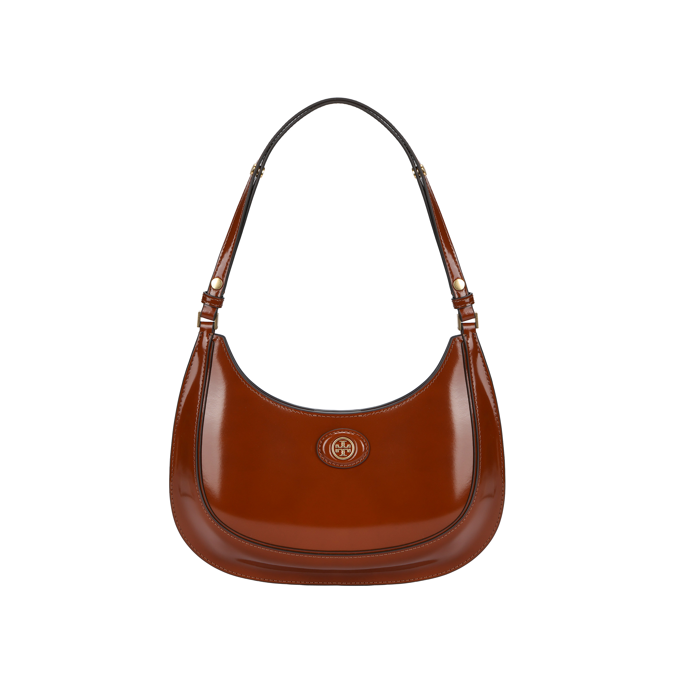 TORY BURCH Robinson Magnetic Closure Cow Leather Shoulder Bag, Crescent Bag, Handbag, Shoulder Bag Women's Brown
