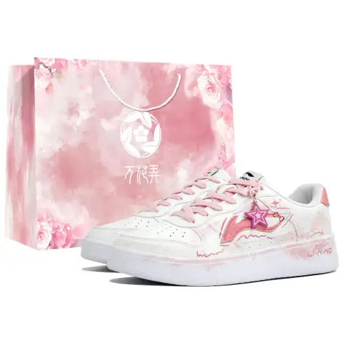 Li Ning Floating Boat Slip Resistant Abrasion Resistant Low top Skateboard Shoes Women's Pink White