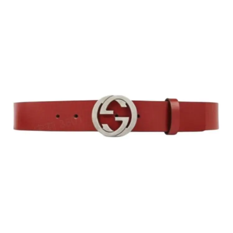 GUCCI Interlocking G Cow Leather Belts Men's Red Width 3.5cm