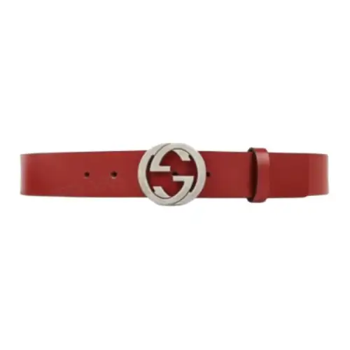 GUCCI Interlocking G Cow Leather Belts Men's Red Width 3.5cm