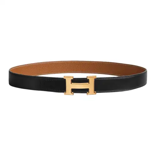 HERMES Togo Metal Leather Belts Men's Width 3.2cm