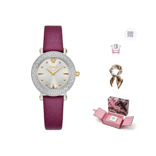 VERSACE Versace, leather quartz watch strap, silver dial, women's watch, perfume, fashionable trend waterproof gift box, quartz mechanism, 35mm