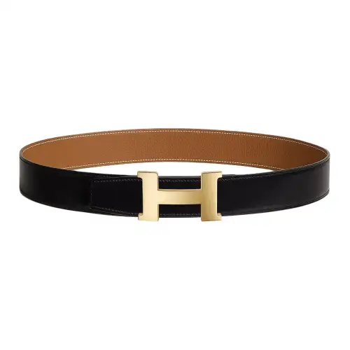 HERMES Metal Leather Calfskin Leather Belts Men's Width 3.8cm