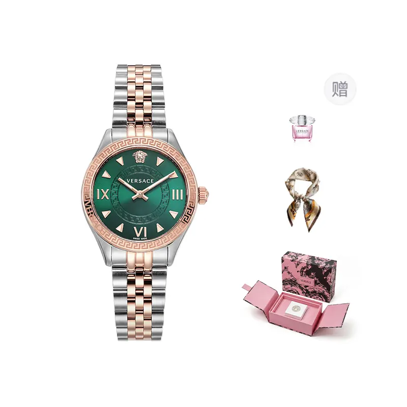 VERSACE Versace, quartz watch strap stainless steel, green dial, women's watch, perfume, retro gift box, quartz mechanism, 36, light luxury style, for beloved