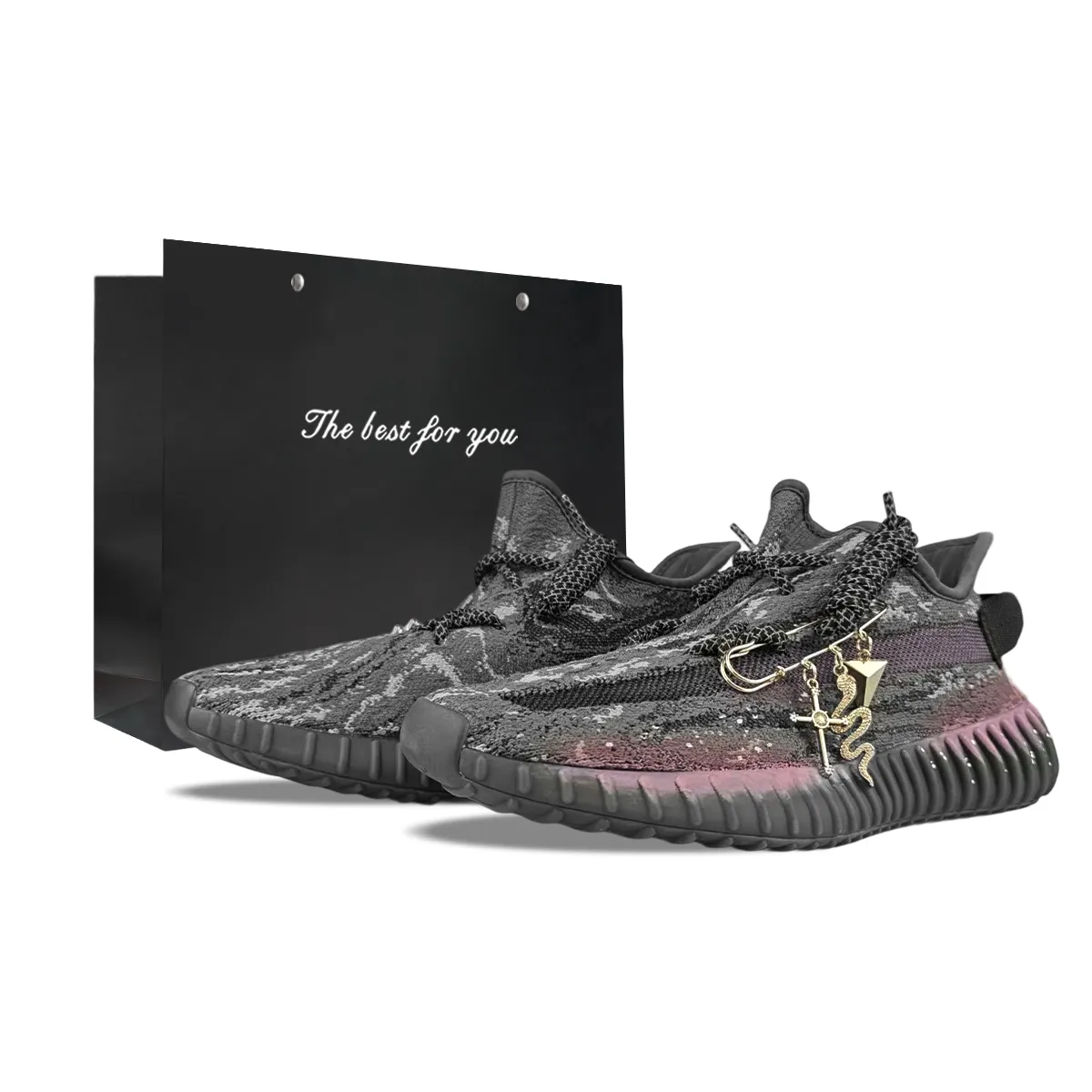 Adidas Originals Yeezy Boost 350 V2 BNK Marsh Purple Abrasion Resistant Low top Casual Shoes Unisex Black Purple