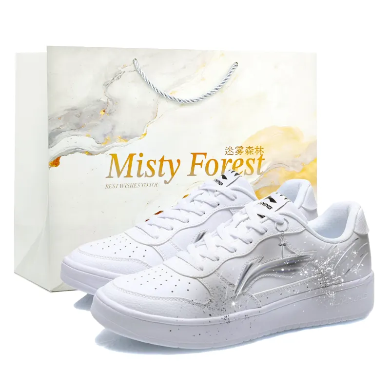 Li Ning Floating Boat Slip Resistant, Abrasion Resistant, Lightweight Low top Skateboard Shoes Unisex Gray White