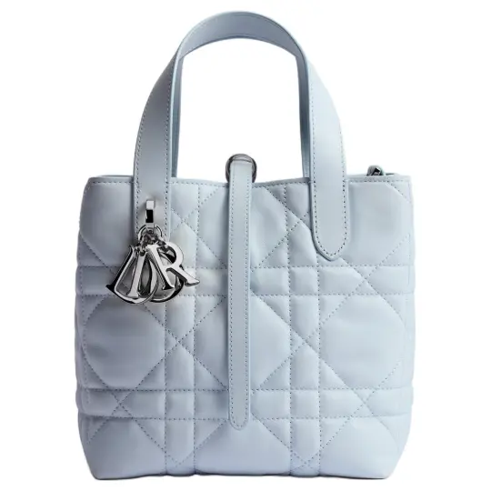 DIOR Dior Toujours Металлическая подвеска с буквой Cannage Pattern Вертикальная версия Модная и практичная повседневная ручка D с пряжкой Сумка через плечо из телячьей кожи Маленькая женская Ледяной синий
