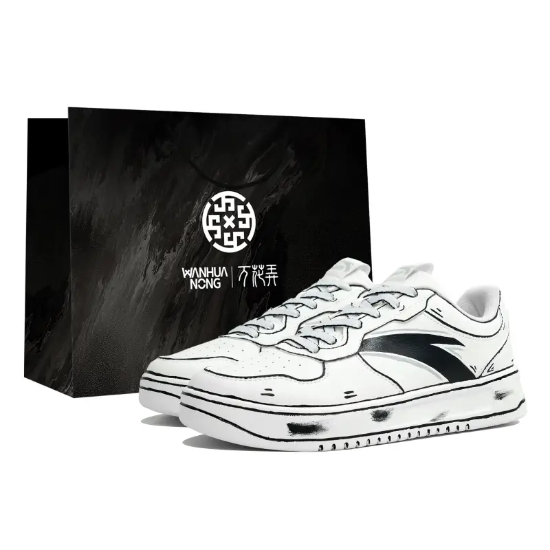 Anta Slip Resistant Cushioning Low top Skateboard Shoes Men's White Black