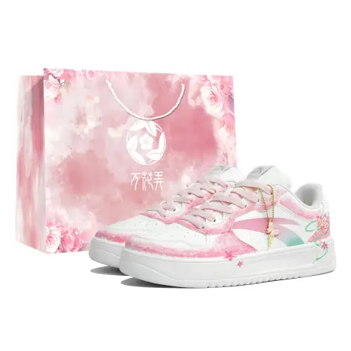 Anta Slip Resistant Abrasion Resistant Low top Skateboard Shoes Unisex Pink White