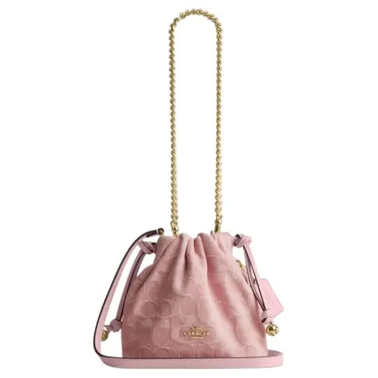 COACH Faye 17 классическая сумка-ведро с логотипом на шнурке и магнитной застежкой 520, ограниченная серия, сумка-ведро из ткани и кожи, мини-женская сумка светло-розового цвета