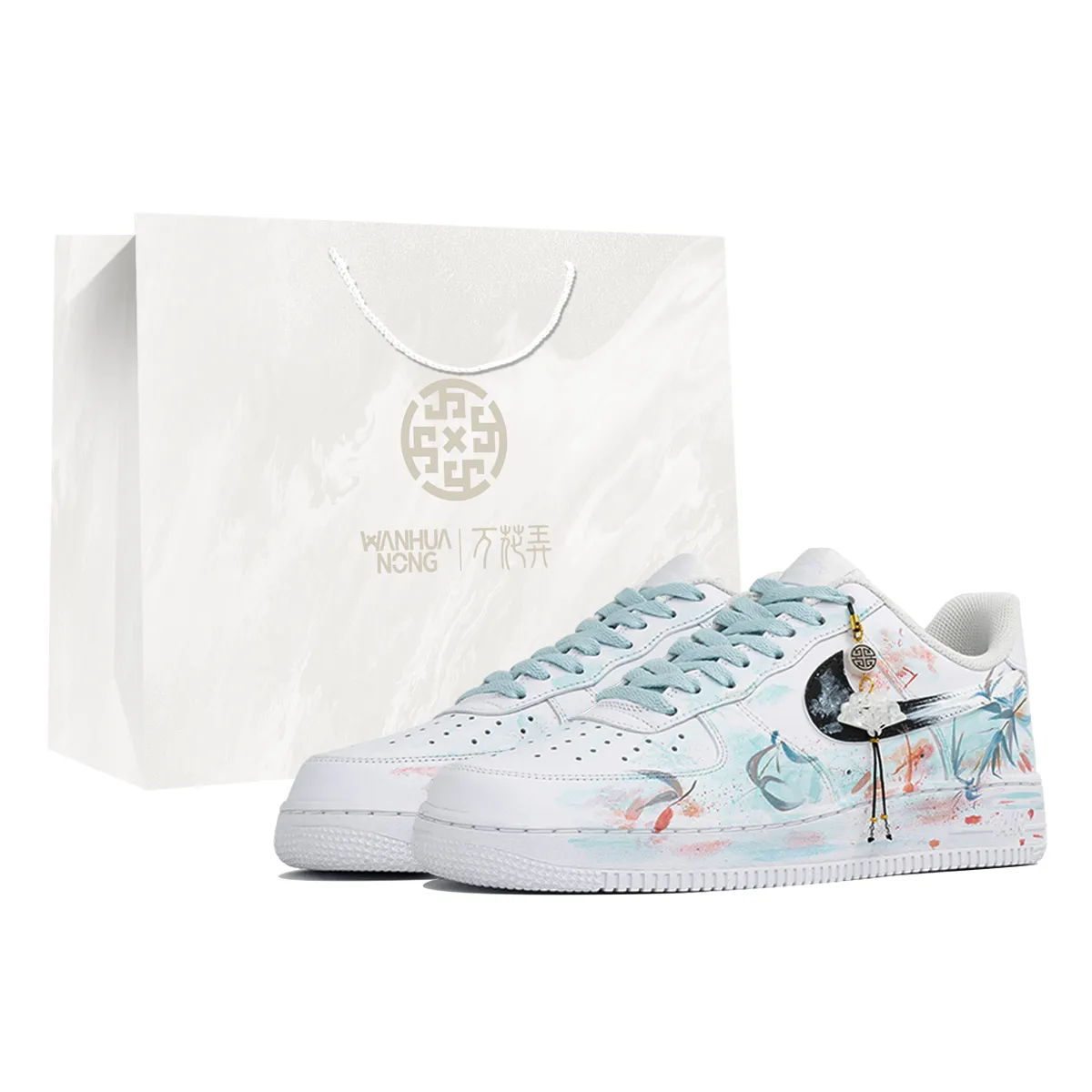 Nike Air Force 1 Wishing You A Prosperous Spring, Shopping Bag Abrasion Resistant Low top Skateboard Shoes Unisex