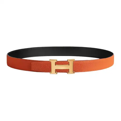 HERMES Calfskin Leather Belts Men's Width 3.2cm