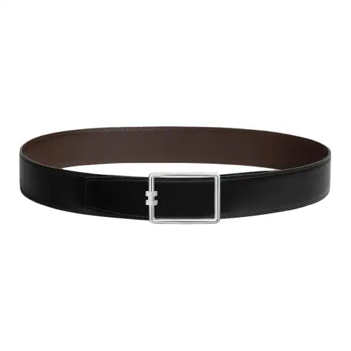 HERMES Tube H Metallic Cow Leather Belts Men's Black Width 3.8cm